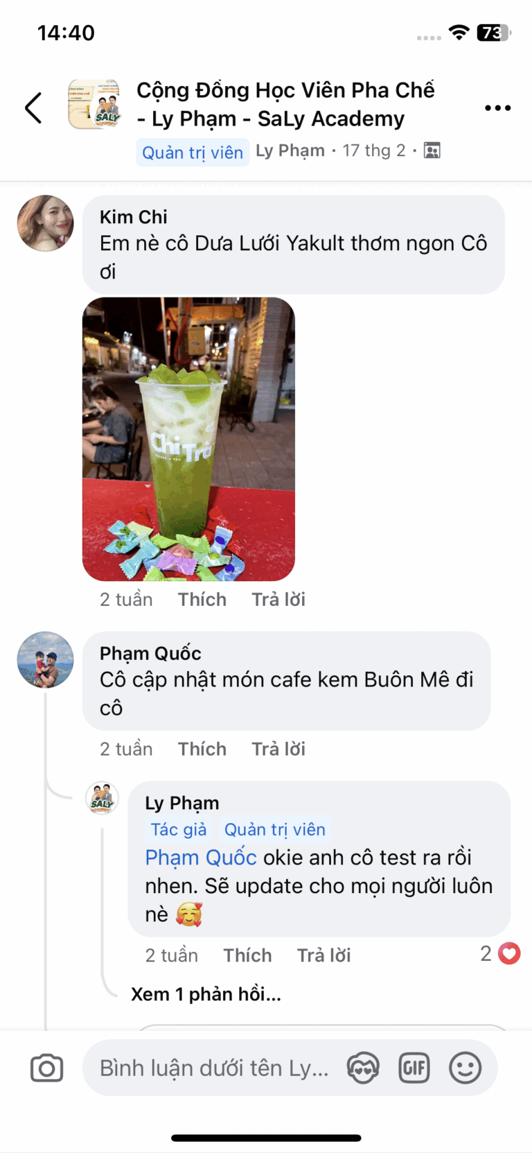 Phản hồi của học viên SaLy Academy kèm ảnh thành phẩm đồ uống (12/15)