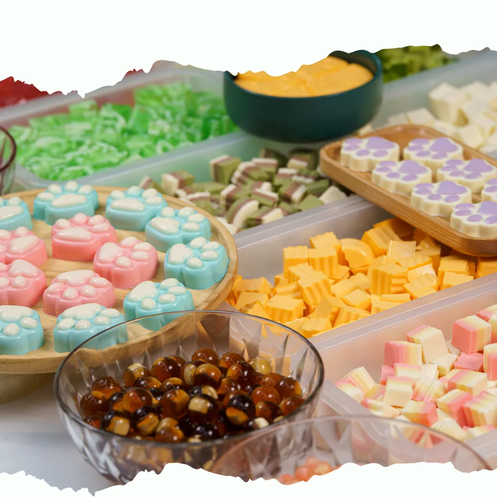 Khay topping tự làm: khúc bạch, phô mai, trân châu