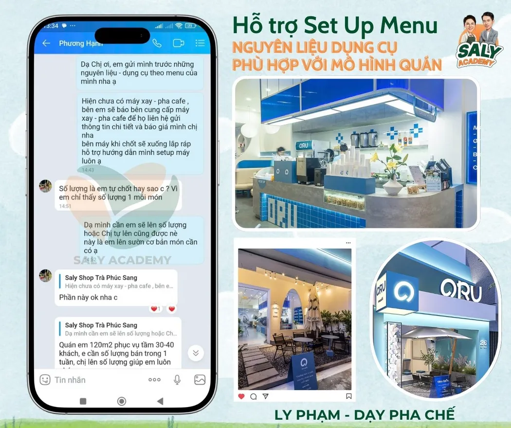 Mô hình quán thực tế của học viên sau khi được tư vấn set-up nguyên liệu, dụng cụ